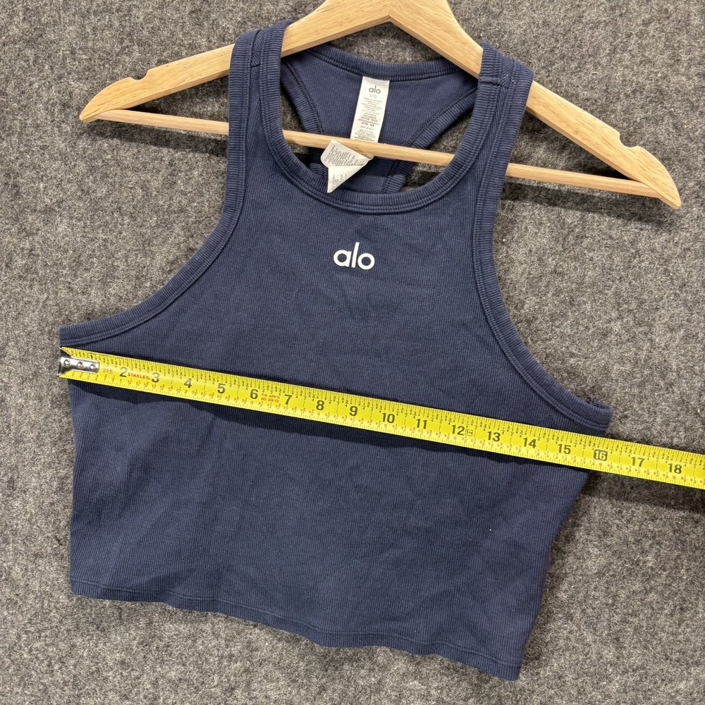 ALO Yoga Aspire Tank Top Womens Large Navy Blue Cotton Rib Athleisure - Picture 2 of 6